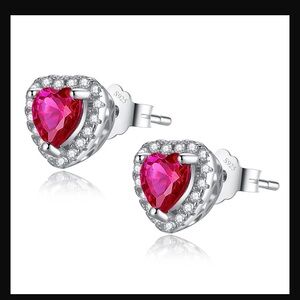 MABELLA Sterling Silver 1.0 cttw Gemstone Heart Shaped Stud Earrings